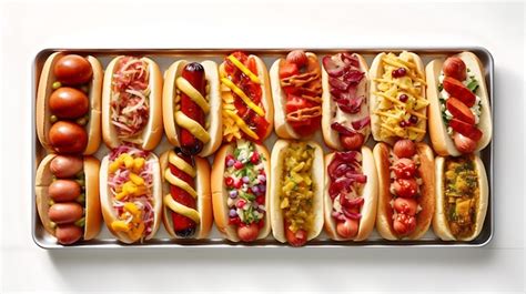 Premium AI Image | Hot dogs fully loaded with assorted toppings on a ...