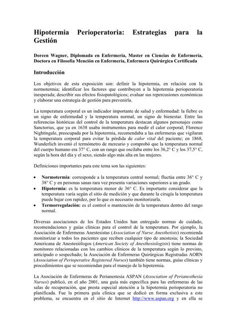 PDF Hipotermia Perioperatoria Estrategias para la Gestión PDF