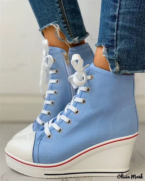 Olivia Mark Elegant Eyelet Lace Up Platform Wedge Sneakers Wedge Sneakers Platform Shoes