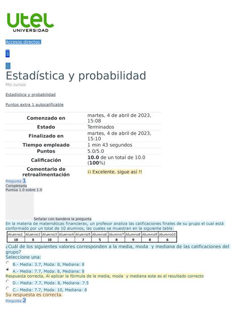 Estadistica Y Probabilidad Puntos Extra Accesos Directos