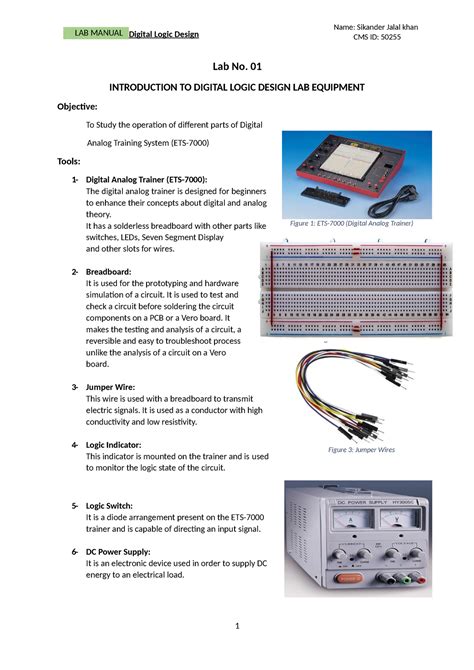 Digital Logic Design Lab Manual Objective Lab No 01 Introduction To