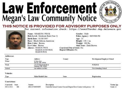 Megans Law Sex Offender Notification City Of Dover Police Department