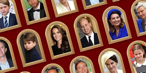 the royal family portraits are displayed in gold frames on a red ...