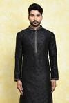 Buy Black Art Silk Embroidery Thread Kurta Set For Men By Samyukta