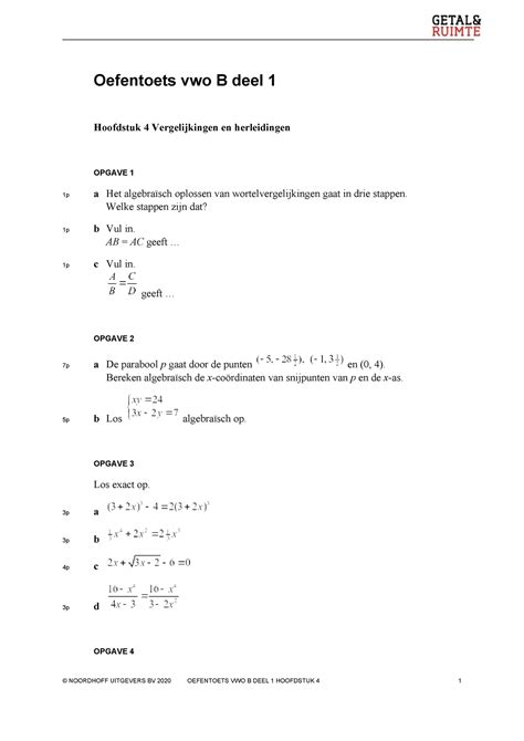 Hoofdstuk 4 Oefentoets Oefentoets Vwo B Deel 1 Hoofdstuk 4