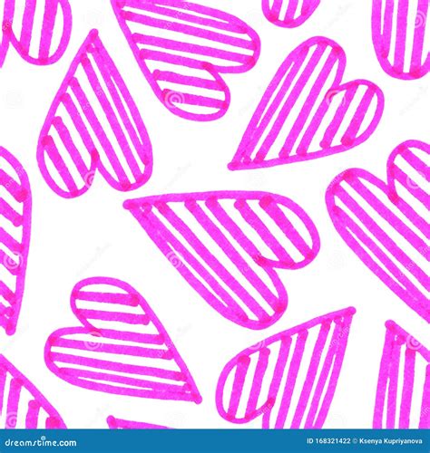 Bright Pink Hearts Seamless Pattern Hand Drawn Graphic Doodles Stock