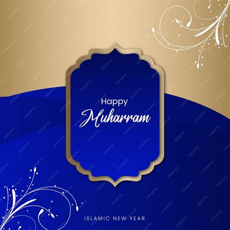 Free Vector | Happy Muharram Blue Beige Background Islamic Social Media