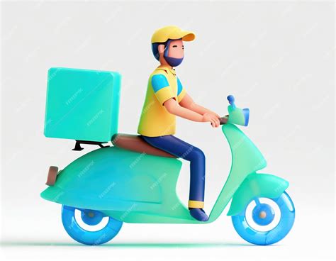 Premium Photo 3d Character Delivery Man Riding A Motorcycle With