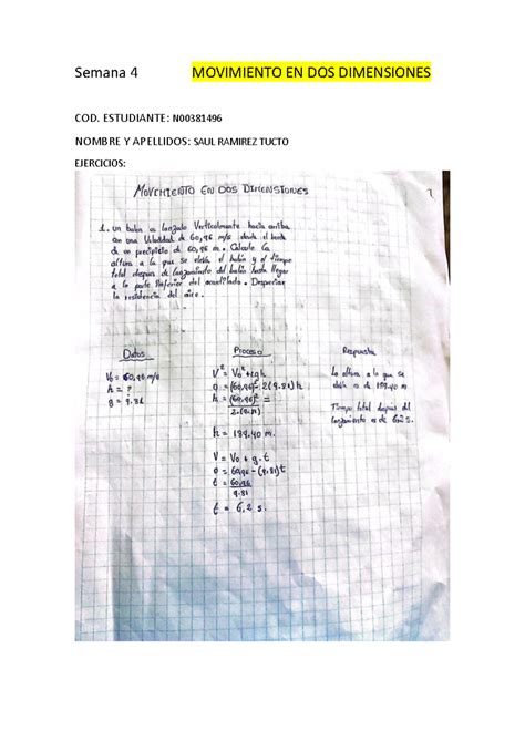 Semana 4 Movimiento EN DOS Dimensiones Física I Semana 4 MOVIMIENTO