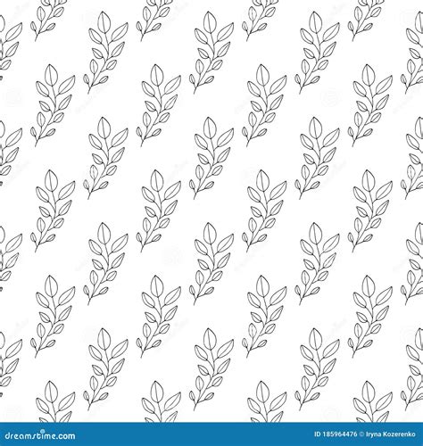 Black And White Seamless Pattern Witn Leaves And Brunches Floral