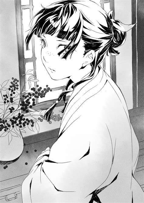 A Black And White Drawing Of A Boy Looking Out A Window At Flowers In A