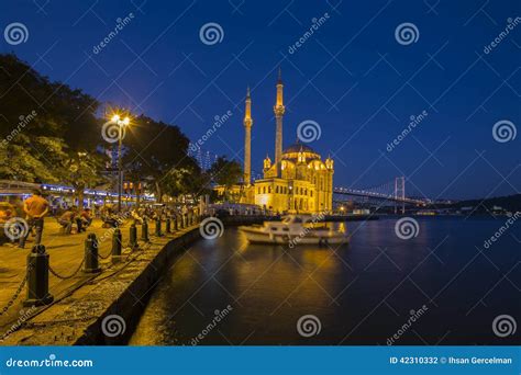 Ortakoy Mosque At Night In Istanbul Turkey Editorial Photography