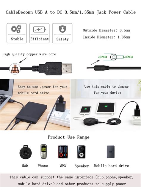 Cabledeconn Usb To Dc35 Mm135 Mm 5 Volt Dc Barrel Jack Power Cable