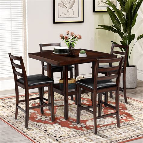 Hommoo Modern 5 Piece Dining Table Set, Wooden Counter Height Kitchen ...