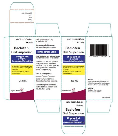 Baclofen By Slayback Pharma Llc Bora Pharmaceutical Services Inc