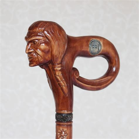 Custom Walking Cane With American Indian On The Top Hand Etsy Uk