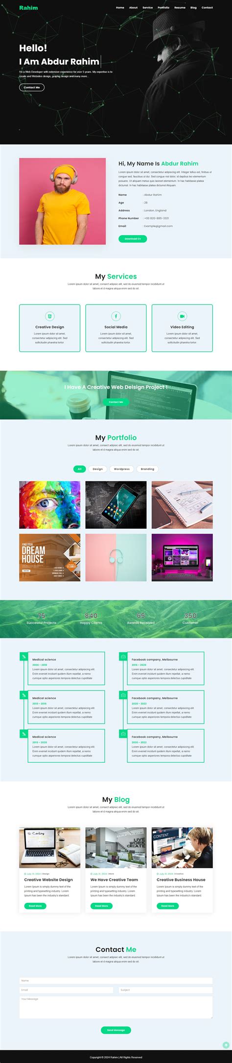 Rahim Personal Portfolio HTML5 Template by Themeplaza | Codester