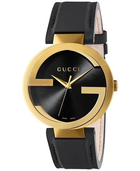 Gucci Mens Swiss Interlocking Black Leather Strap Watch 42mm And Reviews All Fine Jewelry