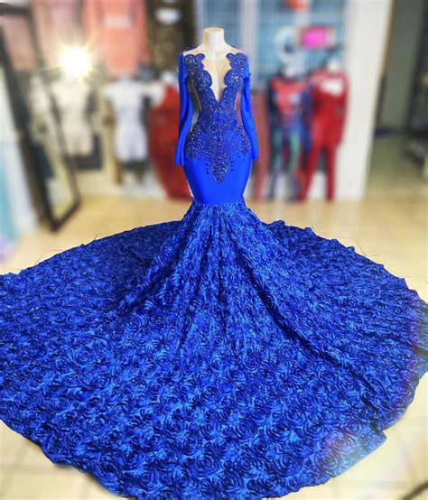 Royal Blue Prom Dresses Hand Made Flowers Prom Dresses Sexy Prom