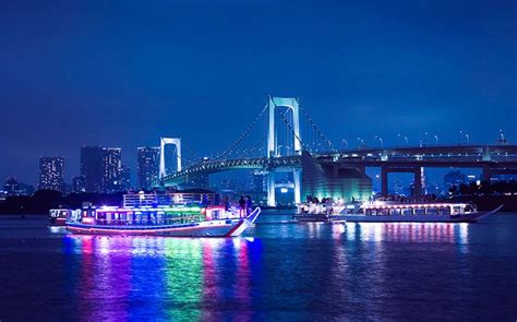 enjoy dazzling night views  tokyo  sumida river cruise stripes japan