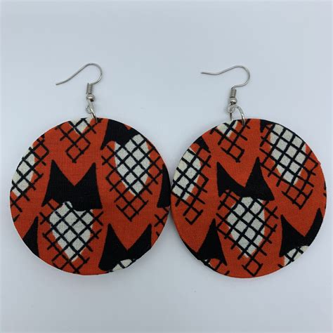 African Print Earrings Round M Red Variation 7 African Print Fabric Earrings Earring Crafts