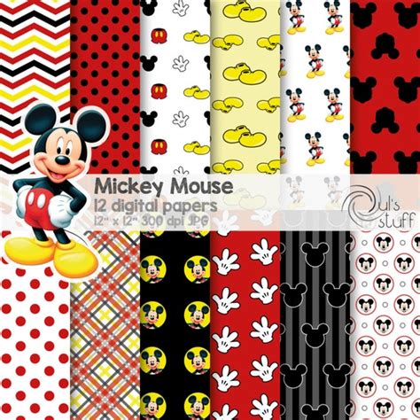 Mickey Mouse digital paper pack, instant download, 12" x 12" by Dul's ...