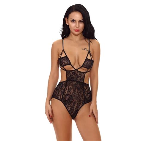 Sexy Deep V Teddy Lingerie Women Summer See Through Bodysuits Lace Sexy