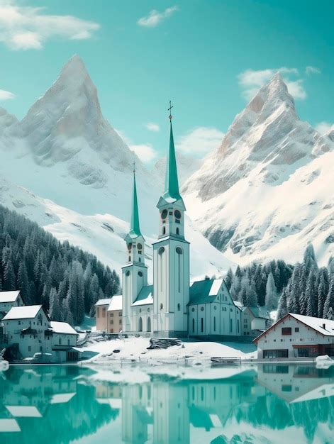 Premium AI Image Fantastic Winter Landscape With Church And