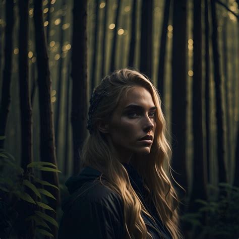 Premium AI Image Blonde Girl In A Robe In The Middle Of A Green Forest At Nightfall