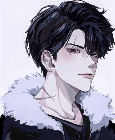 Anime fur coat scar scratch black hair mafia glare look intimidating ...