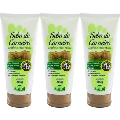 Kit 3 Creme Hidratante Sebo De Carneiro Para Pés Mãos 200G Apinil