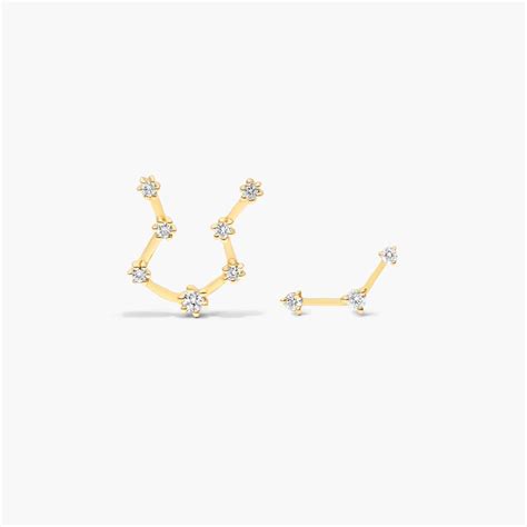 14K Yellow Gold Lab Created Diamond Aquarius Constellation Stud Earrings