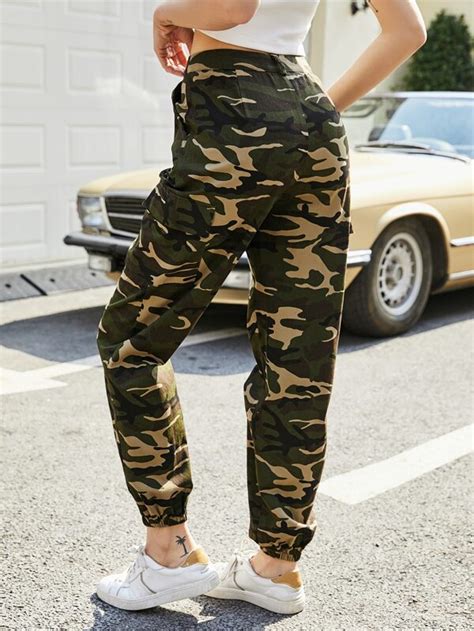 Shein Ezwear Camo Print Side Flap Pocket Cargo Trousers Shein Uk