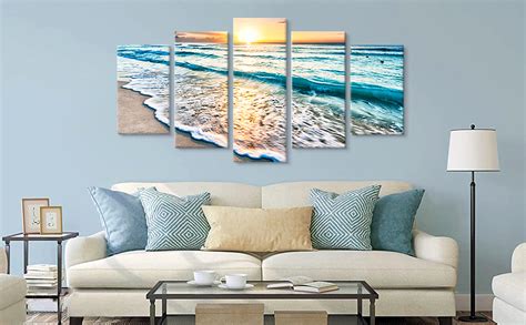 Amazon Goldfoilart Pieces Beach Coastal Wall Art Sea Sunset