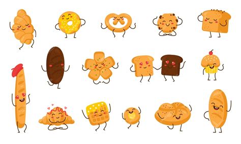 Premium Vector Cartoon Bread Characters Set Pastry Bakery Croissant