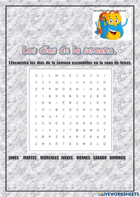 Los Días De La Semana Worksheet For 1º De Primaria Live Worksheets