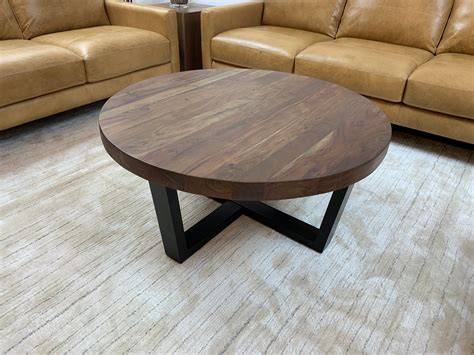 Malcolm Acacia 40" Round Coffee Table - Natural & Gray - Classic
