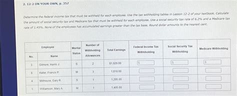 On Your Own P Determine The Federal Income Chegg