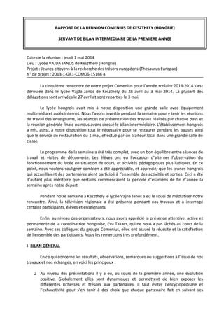 Rapport De Enseignants Sur La Mobilit Keszthely Hongrie Pdf