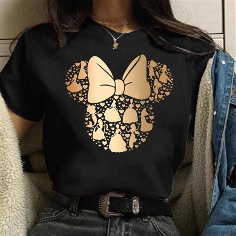 Gold Micky Head T Shirt Women Top Mickey Mouse Print Disney Cartoon