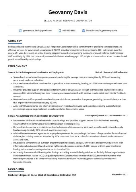 Sexual Assault Response Coordinator Resume Cv Example And Writing Guide