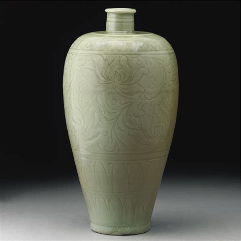 A Longquan Celadon Carved Vase Meiping Northern Song Dynasty With