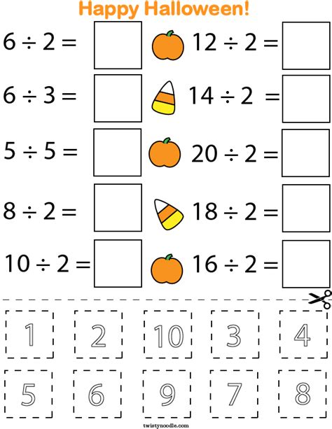 Halloween Division Cut And Paste Math Worksheet Twisty Noodle