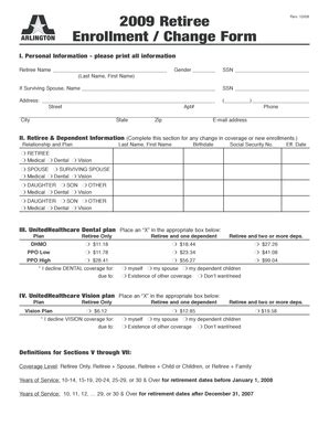 Fillable Online Arlingtontx Retiree Enrollment Change Form Indd City