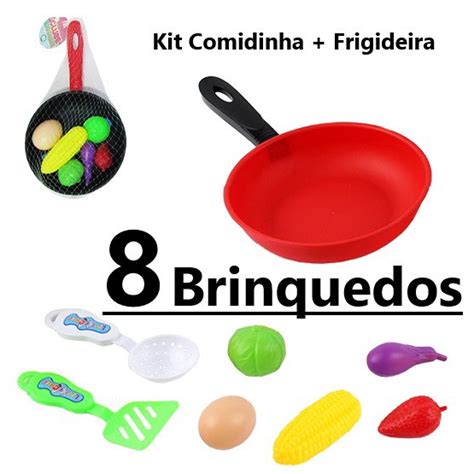 Kit Cozinha Infantil Frigideira c Talher Frutas Legumes 8pç Submarino