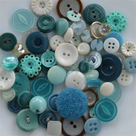 65 Vintage Button Set Turquoise White And Clear Crafting Etsy