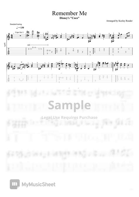 Disney S Coco Remember Me Fingerstyle Guitar Sheets By Keeley Reader