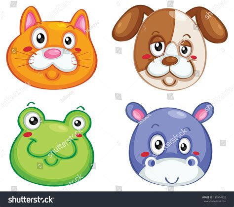 Vector Zoo Animal Faces Set Stock Vector Royalty Free 197814932