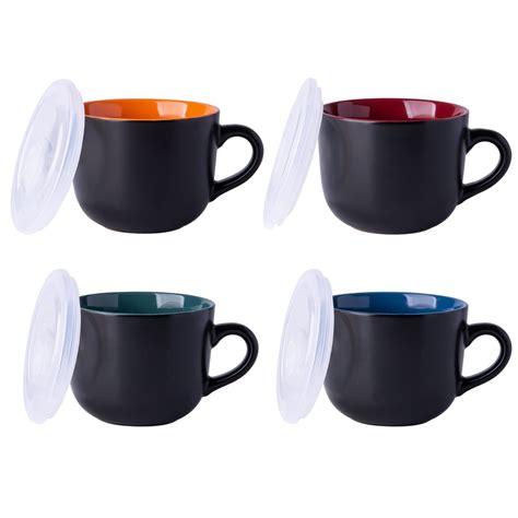 Gbhome Ceramic Soup Mugs With Lid Oz Soup Cups With Hanlde For