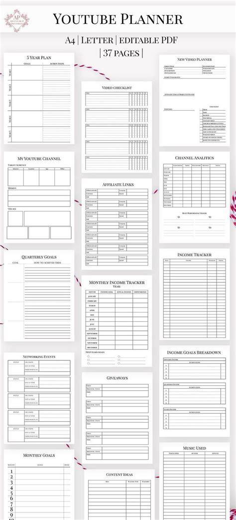 Youtube Content Strategy Planner Social Media Planner Printable